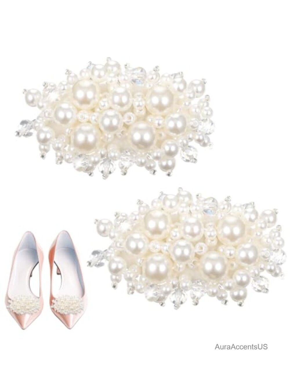 Pearl Shoe Clips Detachable Floral Heel Decorations Set of 2